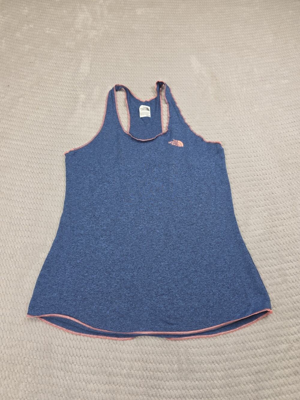 The North Face Shirt Womens Medium Tank Top Blue With Pink Trim